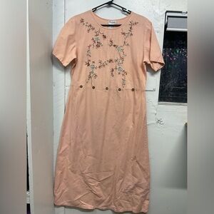 Vintage Florissant New York Embroidered Linen Blend Dress